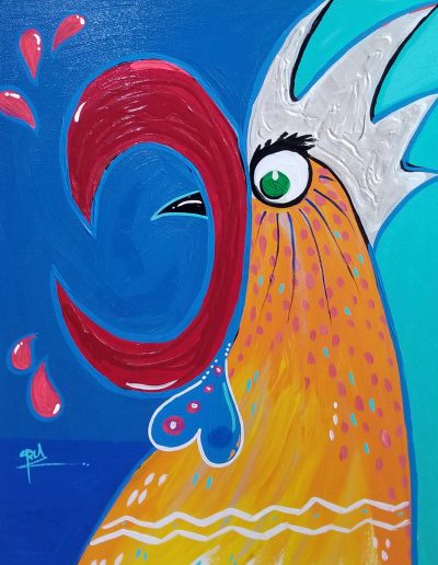 Acrylic Rooster Painting By Leandro Cruz